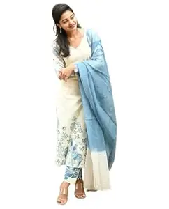 ANNI DESIGNER Women’s Rayon Viscose Straight Printed Kurta with Pant and Dupatta | Elegant Floral Print Kurti Set | Soft Breathable Fabric | Stylish Ethnic Outfit for Office, Festive & Casual Occasion