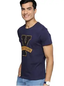 Attitude Start of Fashion Printed Men Round Neck Blue T-Shirt (XL) (Blue-Y-17_XL)