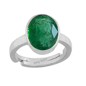 Anuj Sales 15.25 Ratti / 14.00 Carat Certified/Emarald Precious Gemstone German Silver Adjustable Ring for Astrological Purpose for Men and Women By Lab certified