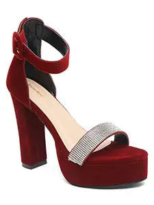 Bruno Manetti Women's Red Slipon Back Strap with Buckle Heels Sandal