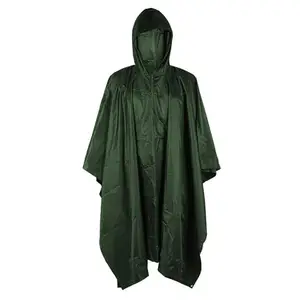 HACER Camping Poncho Raincoat Hooded Water Resistant Rain Jacket with Sleeves for Women Men Rainy Season Travel - Green