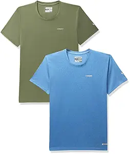Charged Brisk-002 Melange Polyester Round Neck Sports T-Shirt Scuba Size 2Xl And Pulse-006 Checker Knitt Polyester Round Neck Sports T-Shirt Olive Size 2Xl