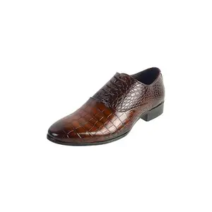 Metro Men Brown Faux Leather Croc Print Classic Lace-up Fashion/Formal Shoes UK/8 EU/42 (19-584)