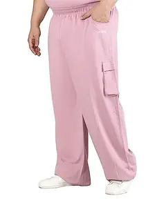 CHKOKKO Men Plus Size Casual Track Pant Gym Workout Lower with Pocket Light Pink XL