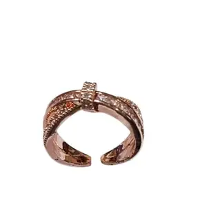 Rose Gold Eternity Ring with Cubic Zirconia Stones, 50 cm Circumference For Women & Girls Adjustable Ring