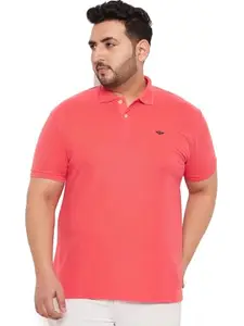Men's Plus Size Cotton Blend Solid Polo Casual Tshirt BZRBigA-1001-CORAL_4XL