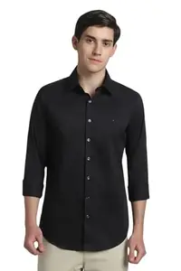 Simon Carter London Men's Solid Slim Fit Shirt (SCSFPSLFG95048_Black