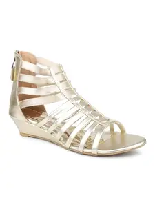 Inc.5 Women Gold Strappy Open Toe Gladiators
