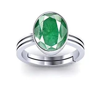 Anuj Sales 15.00 Ratti Natural Emerald Panna/Panna Stone Silver Plated Ring Original Gemstone Adjustable Ring Astrological Purpose for Men and Women