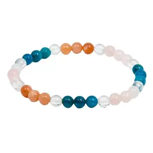 RRJEWELZ Natural Apatite, Clear Quartz, Rose Quartz & Sunstone 6mm Round Shape Smooth Cut Beads 8 Inch Stretchable Bracelet For Men & Women. Unisex Bracelet For Healing & Meditation|STBR_RR_09684_8.0