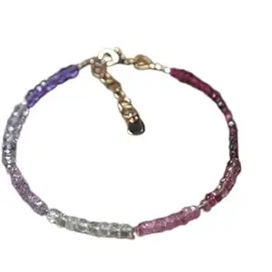 LKBEADS sapphire, amethyst, garnet & ruby 3.5mm rondelle shape faceted cut gemstone beads adjustable stacking bracelet with 925 sterling silver- silver plated lock clasp bracelet