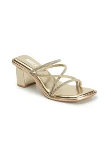 ELLE Women's Slip On Heel Sandals Colour-Gold, Size-UK 8