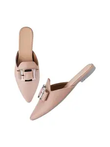 Selfiee Trending Stylish Front Studded Buckle Bellies Soft & Comfortable Slip On Mules Sandal for Womens and Girls Pink