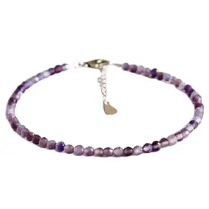 RRJEWELZ Amethyst Bracelet for Men & Women – 3mm Round Faceted Purple Beads – 7 inch adjustable with Silver Plated Clasp – Healing, Fashion, Gift, Spiritual, Yoga|LCBR_RR_00420