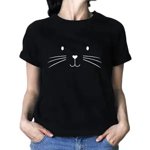 Generic AJ Prints Women Cut_ki Logo Printed Round Neck Tshirts (M, Black)
