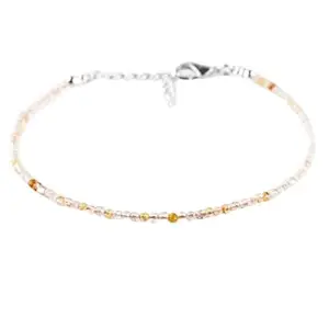 LKBEADS Silver Plated Bracelet with Multicolor Faceted Golden Rutile Beads – Round 2mm – 7 inch Adjustable – For Men & Women|LK_STACK_03371