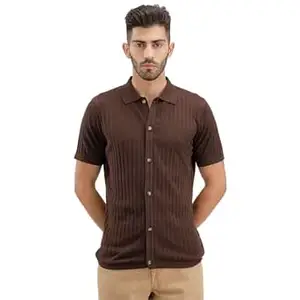 WROGN Men's Cotton Blend Shirt | Textured Knit | Slim Fit
