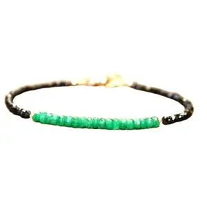 LKBEADS Emerald & Black Spinel bracelet with Gold clasp - 2-3mm Rondelle beads- Faceted Cut -7 Inch Adjustable Bracelet– Healing, Fashion, Gift, Spiritual, Yoga|LK_STACK_07446