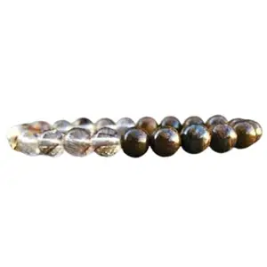 RRJEWELZ Natural Copper Rutilated Quartz & Bronzite Round Shape Smooth Cut 8mm Beads 7.5 inch Stretchable Bracelet for Healing, Meditation, Prosperity, Good Luck | STBR_02898
