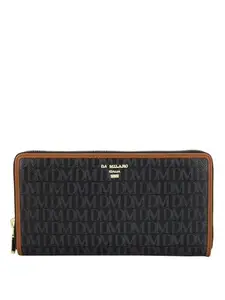 Da Milano Genuine Leather Black Zip Around Womens Wallet (10191)
