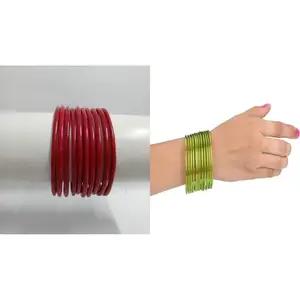 Somil Plain Glass Bangles | Handmade Traditional Chudi Set | Daily, Party & Festival Use | Pack Of 22, Red, Green -M61