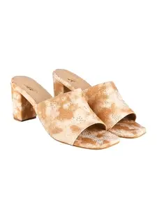 Shoetopia Stylish Animal Print Golden Block Heels for Women & Girls /UK3
