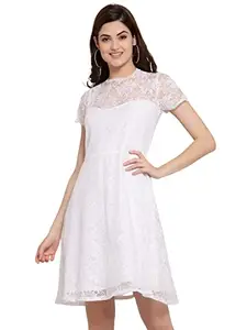 PATRORNA Womens A-Line Knee Length Dress (PT10A012_White_XS)