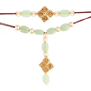 I Jewels Pearl & Kundan Designer Bhaiya Rakhi With Roli Chawal for Brother/Bro/Men with Rakshabandhan Card (R859CO)