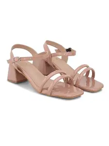 Longwalk Women Heeled Sandals, Adjustable Back Strap Buckle, Slip-On Casual Sandal Peach