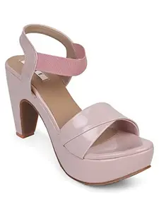 Elle Women's Heel Sandals, Pink, 4