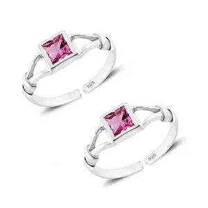 Styleejewel Sterling Silver Toe Rings for Women | White CZ and Ruby Stone 925 Pure Chandi Bichiya Peacock Tail Design Indian Toe Rings for women stylish (Group-2) (Pink Stone)