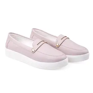 YUVRATO BAXI Women's Synthetic Pu Leather Material Pink Casual Slip-On Loafers and Moccasion Shoes. - 37 UK