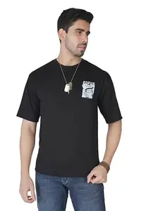 GRITSTONES Men Black Oversized Focus Goal Print T-Shirt (GSOST-2A-21-FCBLK_L)