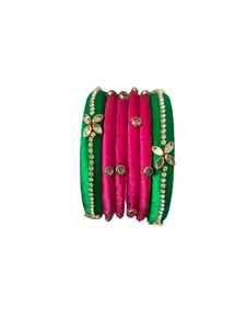 Rajshyama Handicrafts Silk Thread Bangle Kada For Women Girls 6 PC Set Wedding & Festive Occasion (DARK PINK-DARK GREEN NEW, 2.8)