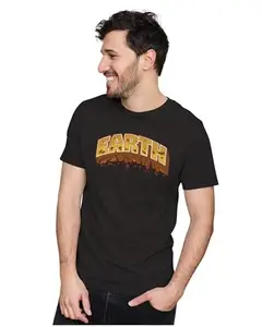 ALLEN BLACK Men's & Women's Regular Fit T-Shirt 3D Earth Lettering 100% Cotton Unise T-Shirt Black_THREDAR29-Black 4XL Men Round_