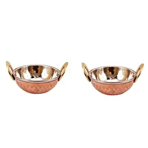 INDIAN ART VILLA Hammered Steel Copper Kadhai Wok Bowl, Serving Dishes, Tableware, Volume- 200 ML, Set of 2 price in India.