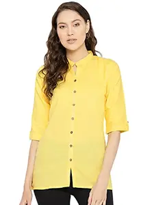 Vastraa Fusion Women's Cotton Regular Top/Shirt (TS0897D-S_Yellow_36 - Small)