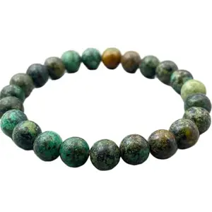 RRJEWELZ Natural African Turquoise 8mm Round Shape Smooth Cut Beads 7.5 Inch Stretchable Bracelet For Men & Women. Unisex Bracelet For Healing, Meditation, Prosperity, Gift & Luck|STBR_RR_10525_7.5
