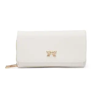 Globus Women White Solid Vegan Leather Envelope Wallet with Wrist Loop