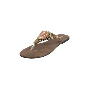 Mochi Women Brown Embellished Glamour Comfortable Casual Slippers UK/6 EU/39 (32-827)