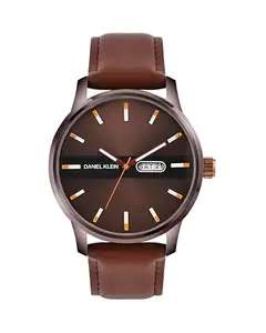 Daniel Klein Brown Leather Strap Day Dated Men's Analog Watch - Dk.1.14024-4