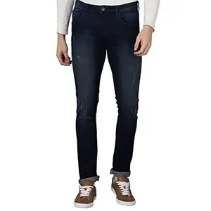 Urbano Fashion Men's Navy Skinny Fit Mild Distressed/Torn Jeans Stretchable (panjean22-1311-ylnavy-36)