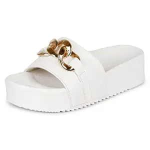 Denill Women Stylish, Comfortable Slip On Casual, White Sliders UK- 7