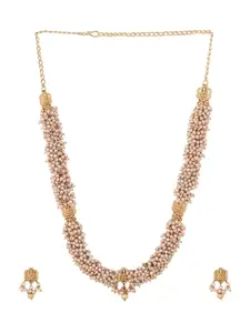 Priyaasi Temple Pearl Lakshmi Sequel Gold Plated Necklace with MIni Drop Earrings Jewellery Set