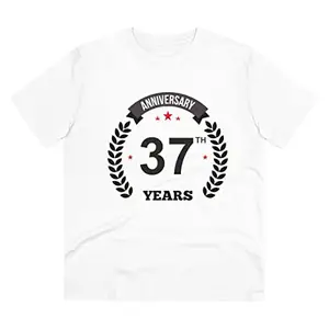 Men's PC Cotton 37th Anniversary Printed T Shirt (Color: White, Thread Count: 180GSM, Size:L) PID-39886