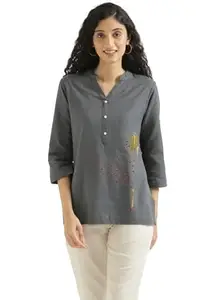 Stylish Girl Print Grey Short Kurti with 3/4th Sleeves for Women's & Girls