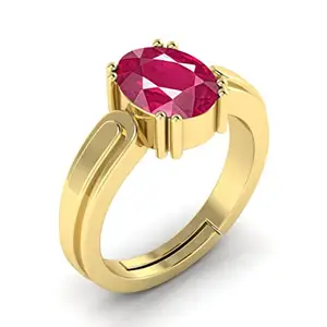 RRVGEM RRVGEM Ruby RING 13.50 Ratti Certified A+ Quality Natural manik Adjustable GOLD Ring Loose Gemstone for Women's and Men's By LAB - CERTIFIED