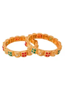 Shoshaa Set Of 2 Gold-Plated Stone-Studded Traditional Bangles for Women and Girls