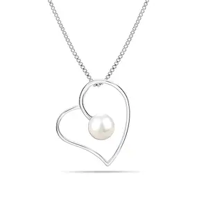 Amazon Brand - Nora Nico 925 Sterling Silver BIS Hallmarked Simulated Pearl Heart Pendant Necklace for Women and Girls