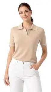 LASOON Women's Regular Fit Polo T-Shirt | Premium Viscose Collared Neck Top with Contrast Tipping | Half Sleeve Smart Casual Office T-Shirt for Women & Girls